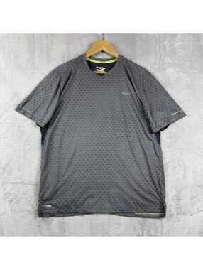 Saucony Men’s Large Grey Geometric RunDry Performance Running T-Shirt Breathable